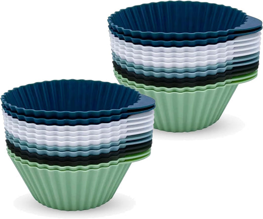 Skiennix Reusable Silicone Baking Cups - BPA Free Muffin Liners for Cupcakes | 24 Pack Mixed Colors