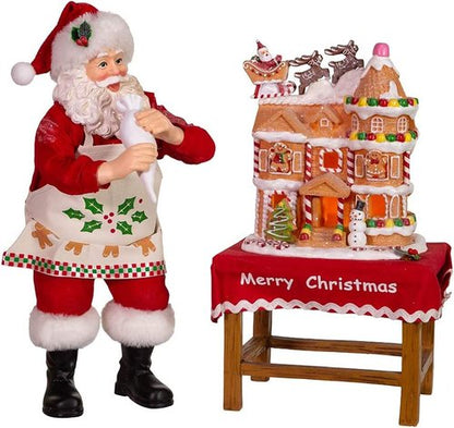 Kurt Adler LED Gingerbread House Table Piece - 10.5-Inch Battery-Operated Santa Decor