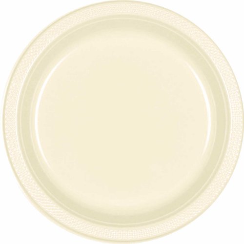 Amscan Vanilla Creme 7" Disposable Round Plates-20 count | For Every Celebration Plastic Plates, Cream