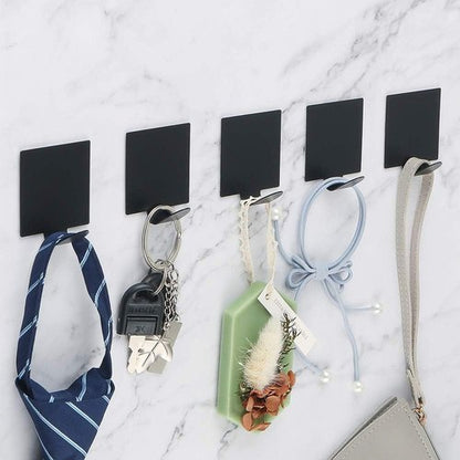 Alise Self-Adhesive Utility Hooks - 10 Pcs Matte Black Stainless Steel Coat & Towel Hooks for Home Use