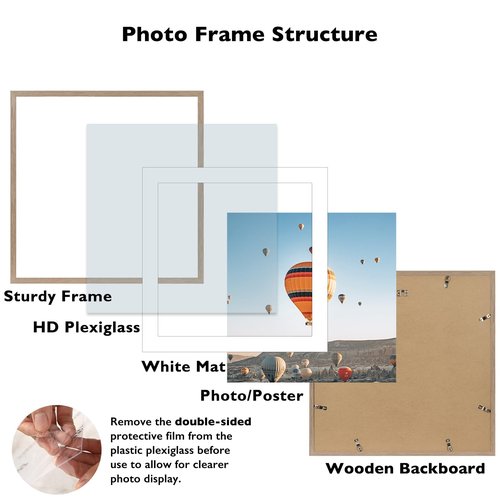 JCJMY 22x22 Picture Frame Rustic Brown with 18x18 Mat, Display Photo 18x18 with Mat or 22 x 22 Without Mat, Wall Hanging Large 22x22 Poster Frame with Shatter Resistant Plexiglass, Rustic Brown