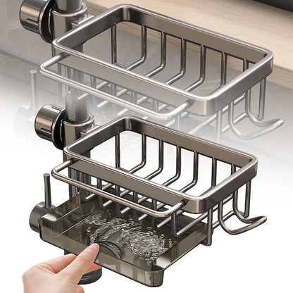 Upgrade Kitchen Sink Faucet Organizer, Multifunction Kitchen Sink Organizer Over Faucet, Adjustable Dish Sponge Holder Over Faucet Sink Rack Organizer for 0.7-1.1inch Round Water Pipe (Gray, Right)