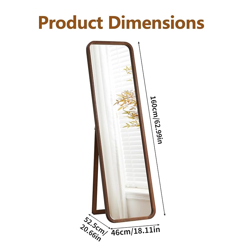 Anwick Walnut 63-Inch Full Length Floor Mirror - Standing Wood Framed