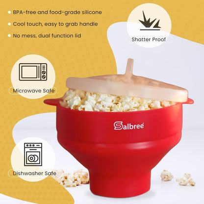 Salbree Collapsible Silicone Microwave Popcorn Popper - 16 Cup Capacity, Versatile & Colorful (Red)