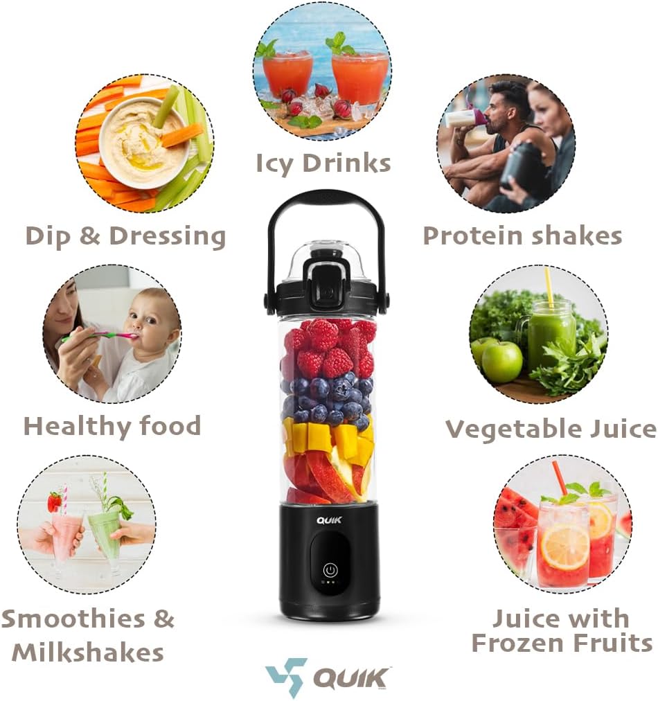 Skiennix Portable Blender - Cordless 24oz Personal Blender for Shakes & Smoothies | BPA-Free, Ice Crush, Waterproof, Black