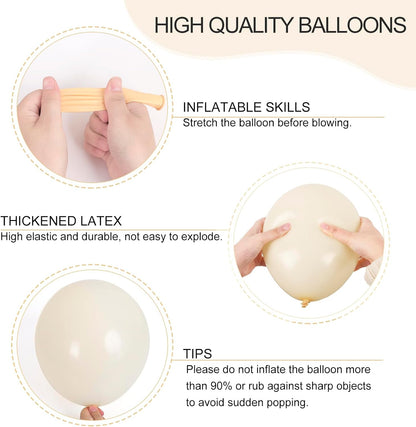 RUBFAC Ivory White Latex Balloons - 129pcs Garland Arch for Birthday, Wedding, Baby Shower | Various Sizes 5-18 Inch