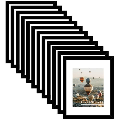 10x14 Picture Frame Set of 12 for 30 x 40 cm Diamond Art Painting, Display 8.5x11 with Mat or 10x14 without Mat, Wood 10 by 14 Wall Gallery Poster Photo Frames Bulk with 8.5x11 Mat,12 Pack, Black