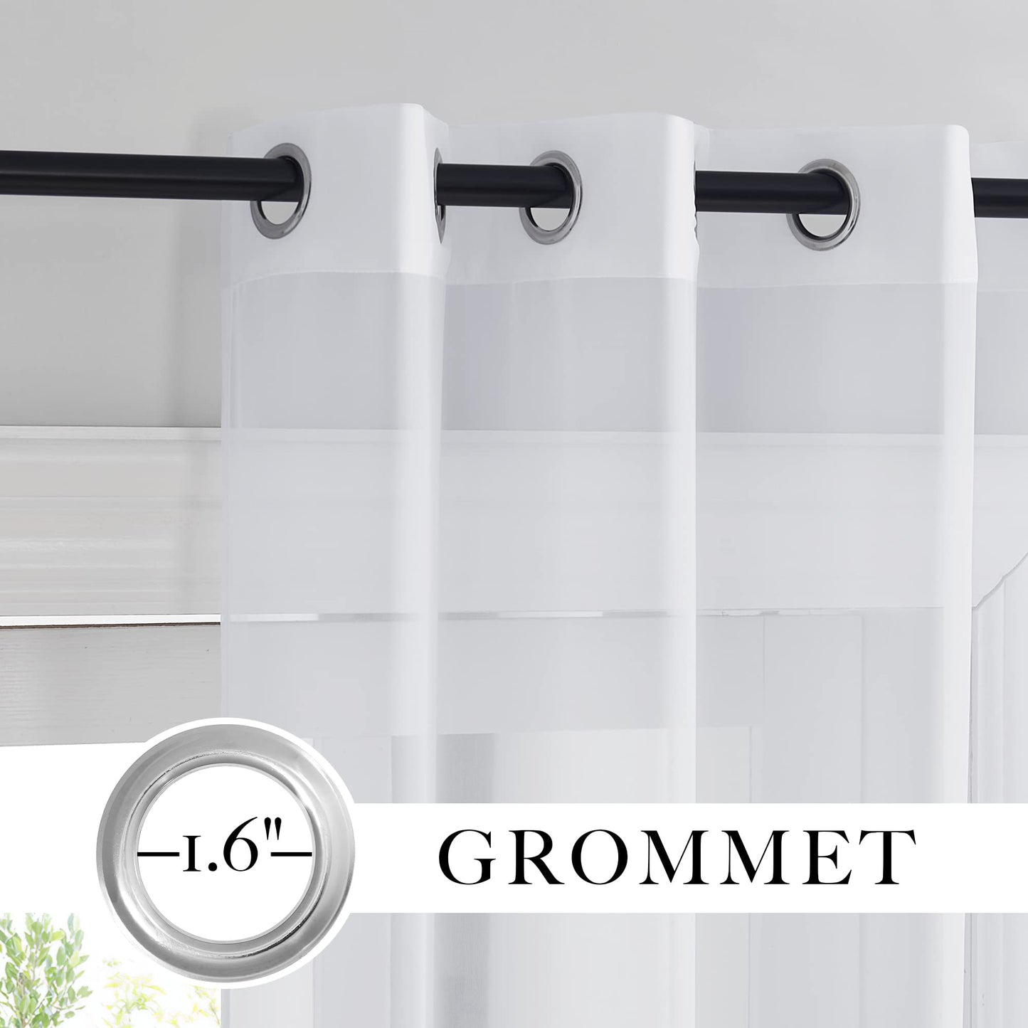 RYB HOME White Sheer Curtains 96 inches Long 4 Panels Set for Living Room, Light Filtering Voile Window Drapes with Grommet for Bedroom, W 54" x L 96"