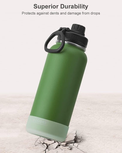 Koodee Insulated Water Bottle - 32 oz Stainless Steel Double Wall Vacuum Sport Bottle | Leakproof Spout Lid - Grass Green