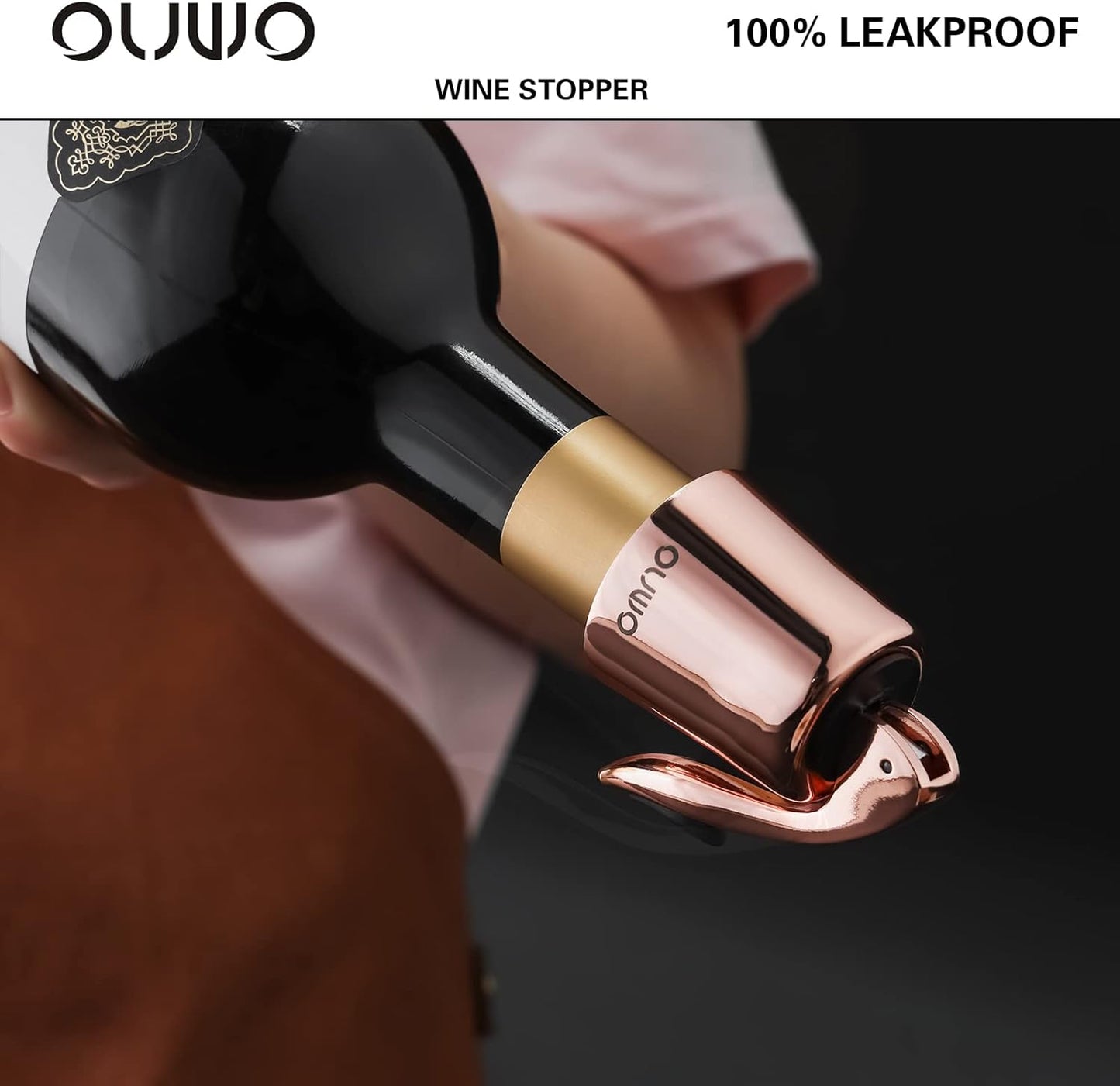 Stainless Steel Wine Bottle Stoppers - Plug with Silicone Toppers - Reusable, Leak-Proof, Keeps Wine Fresh Accessories - RoseGold 6 Pack