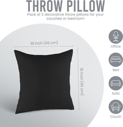 Utopia Bedding Pillow Inserts - Set of 2 Black Decorative Throw Pillows | Soft & Supportive 18x18 Cushions