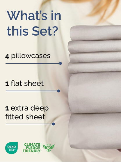 Skiennix Extra Deep Cal King Sheet Set | 6-Piece Breathable Cooling Bedding - Soft, Wrinkle-Free Light Grey