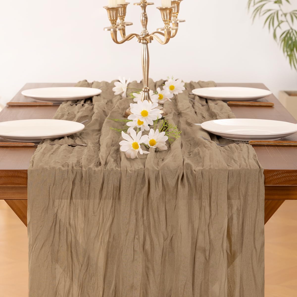Socomi Cheesecloth Table Runner - 3pcs Nude Brown Boho Rustic Decor | 120 Inch for Weddings & Events