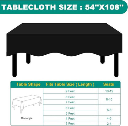 30 Pack Black Plastic Tablecloths | Disposable 54 x 108 Inch Covers for Rectangular Tables - Perfect for Parties & Events