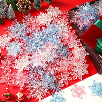 150 Pcs Winter Acrylic Snowflake Ornaments - Blue, Pink, Clear Christmas Decorations