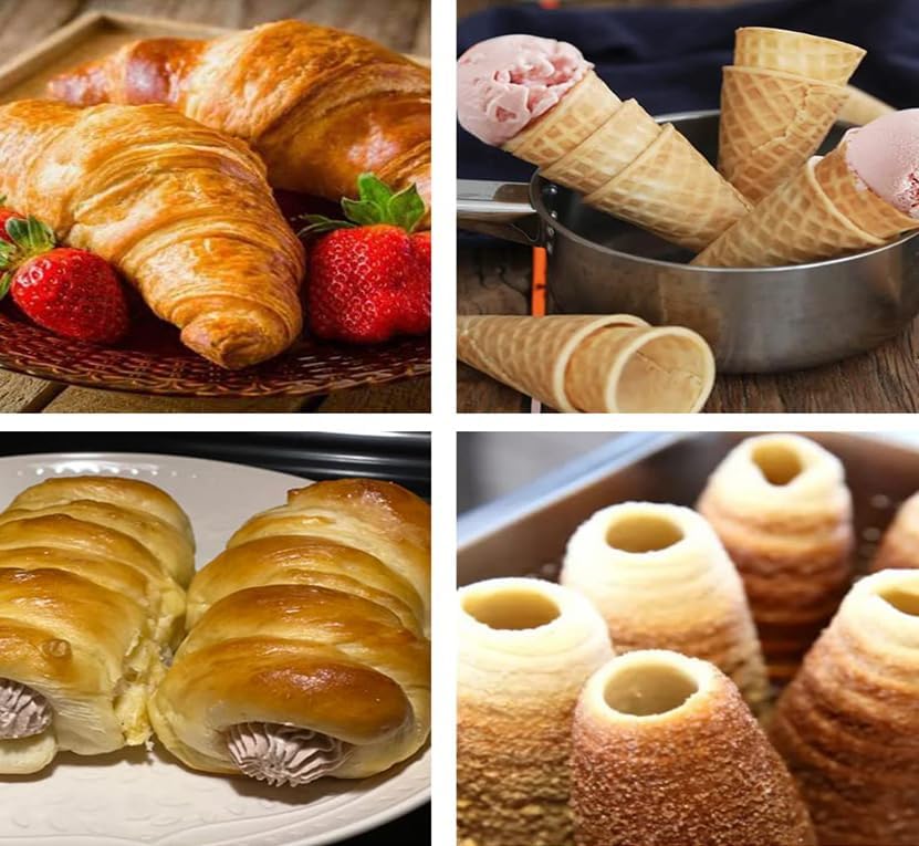 Skiennix 12-Piece Stainless Steel Cream Horn Molds - Non-Stick Baking Cones for Pastries & Croissants