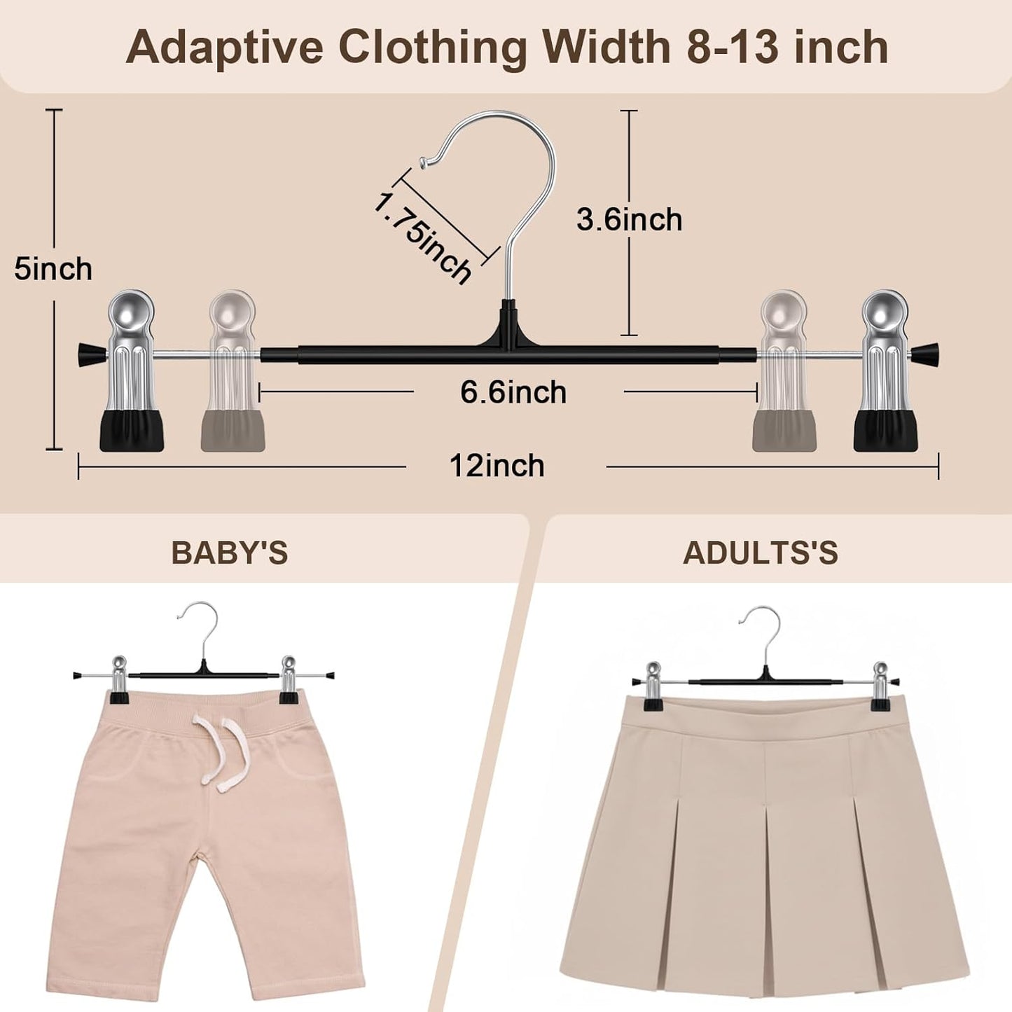 POZEAN Pants Hangers - 30 Pack Adjustable Heavy Duty Clips for Skirts & Trousers | 12-Inch Black