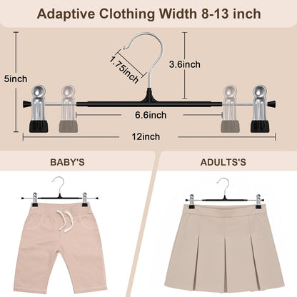 POZEAN Pants Hangers - 30 Pack Adjustable Heavy Duty Clips for Skirts & Trousers | 12-Inch Black