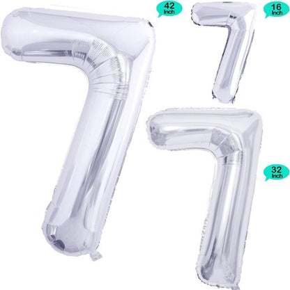GOER Silver Foil Number 7 Balloons - Huge 42 Inch Birthday Party Decorations (3 Pack)
