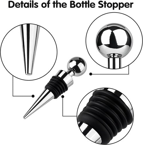 4 PCS Wine Stopper, Stainless Steel Wine Bottle Stopper with Leakproof Silicone, Suitable for Sealing in Fridge after Drinking, Party, Wedding and Bar