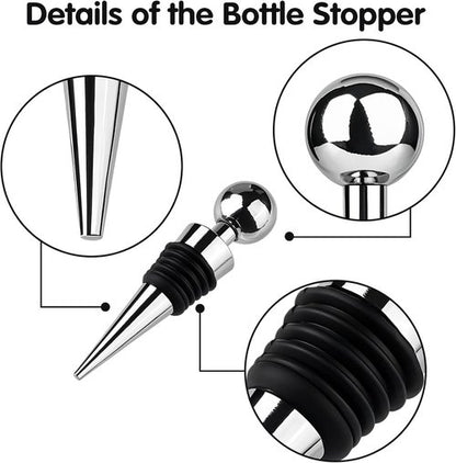 4 PCS Wine Stopper, Stainless Steel Wine Bottle Stopper with Leakproof Silicone, Suitable for Sealing in Fridge after Drinking, Party, Wedding and Bar