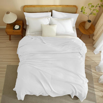 Queen Cotton Blend Jersey Knit Quilted Blanket - White, 90x90 Inches