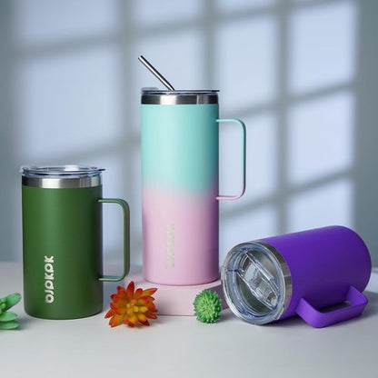 BJPKPK Insulated Coffee Mug - 25oz Stainless Steel Tumbler with 2 Lids & Handle | BPA Free, Forest Green