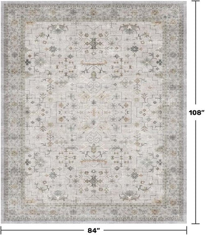 Hazo Haus Boho Light Grey Area Rug - Modern Floral Design, Washable Low Pile 7x9 for Living Room & Dining Room