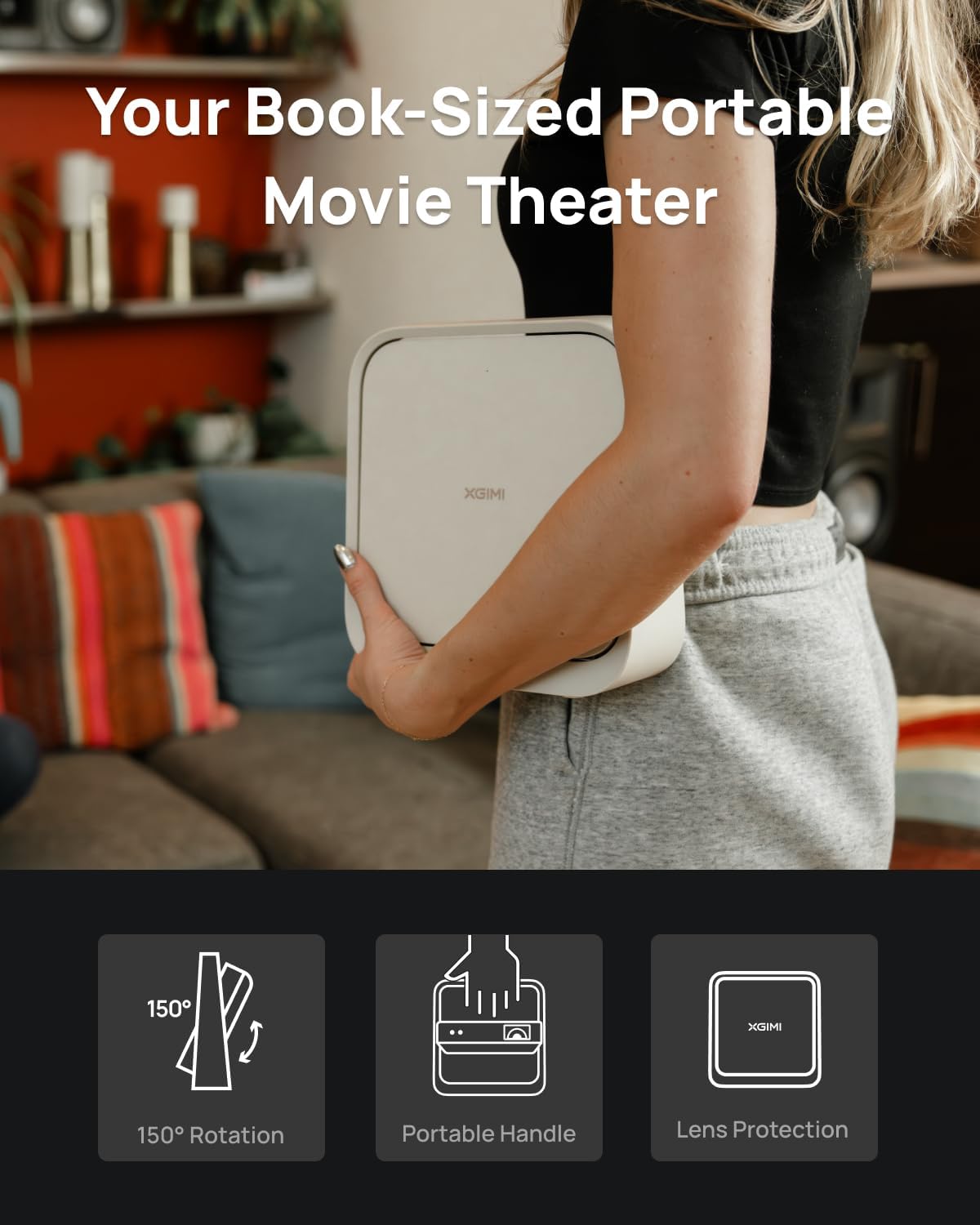 XGIMI Elfin Flip Portable Projector - 1080P Outdoor Projector with Netflix | Lightweight, Adjustable Stand, 400 ISO Lumens