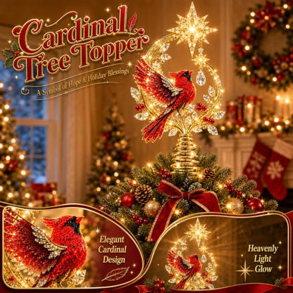 Cardinal Heaven's Light Tree Topper - Cardinal Christmas Tree Topper 1PCS