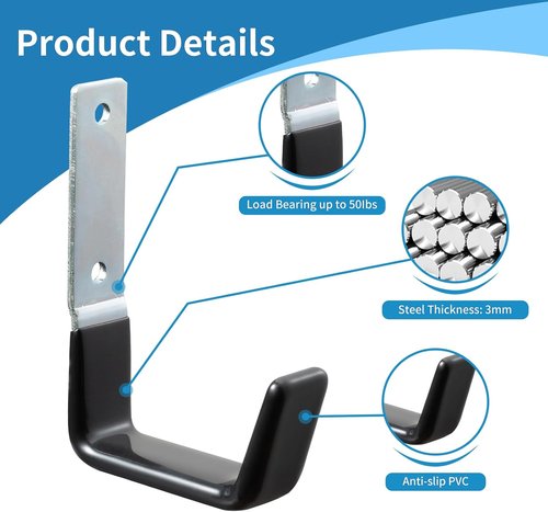 GeeWatom Heavy Duty Steel Garage Hooks - Anti-Slip Tool Organizer | Wall Mount Hanger (Small - 2PC)