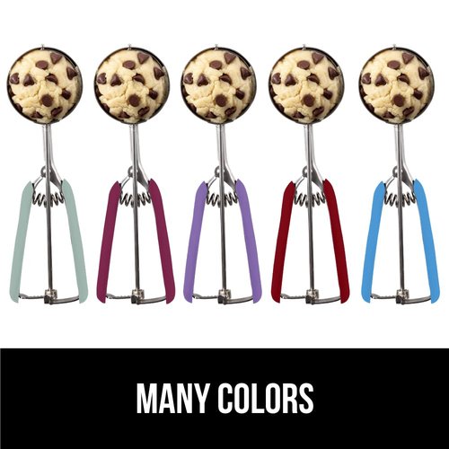 GORILLA GRIP Stainless Steel Cookie Scoop for Baking, 2 TSP, Multipurpose Melon Baller, Meatball Spring Scoops, Perfect Portion Sizes, Easy Food Release, Scooper Size 100, BPA-Free Kitchen Tool, Red