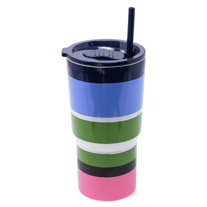 Kate Spade New York 20 Ounce Insulated Tumbler for Cold and Hot Drinks with Reusable Straw, Stainless Steel Travel Cup with Slide Top Lid (Sunny Day Stripe)