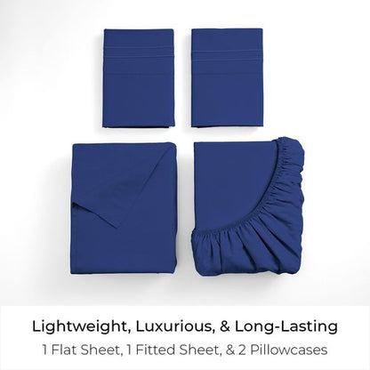 Mellanni Full Sheets Set - 4 PC Iconic Collection Bedding - Hotel Luxury, Extra Soft, Cooling Bed Sheets - Wrinkle, Fade, Stain Resistant (Full, Royal Blue)