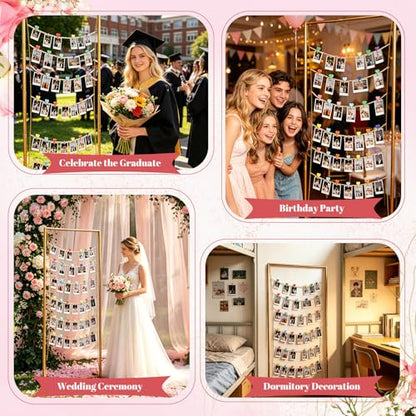 60 Inch Metal Photo Display Board with 30 Wooden Clips - Rustic Gallery Wall