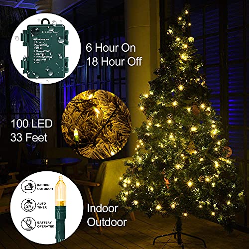 Christmas String Lights 33ft 100 LED Battery Operated Warm White Outdoor Indoor