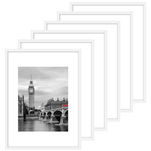 Fixwal 12x16 Poster Frame Set of 6 with Shatter Resistant Plastic Glass, Thin Border and Light Weight Photo Frames for Wall Decor Diamond Art, White
