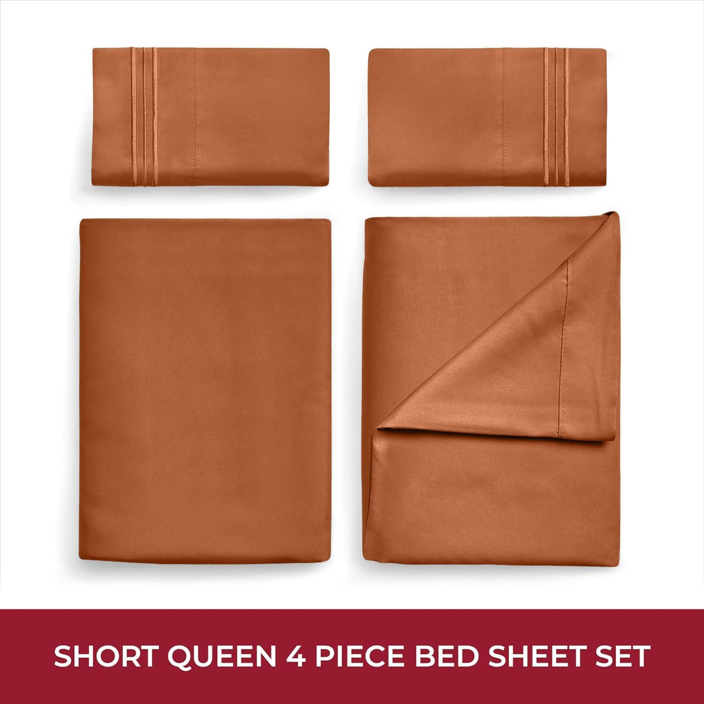 Mellanni RV Short Queen Sheets - 4 PC Iconic Collection Bedding - Hotel Luxury, Extra Soft, Cooling Bed Sheets - Deep Pocket up to 10 inch (RV/Short Queen, Terracotta)