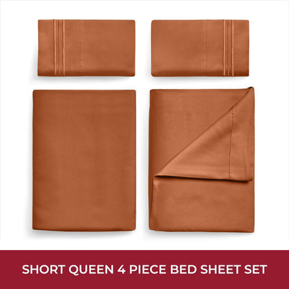 Mellanni RV Short Queen Sheets - 4 PC Iconic Collection Bedding - Hotel Luxury, Extra Soft, Cooling Bed Sheets - Deep Pocket up to 10 inch (RV/Short Queen, Terracotta)