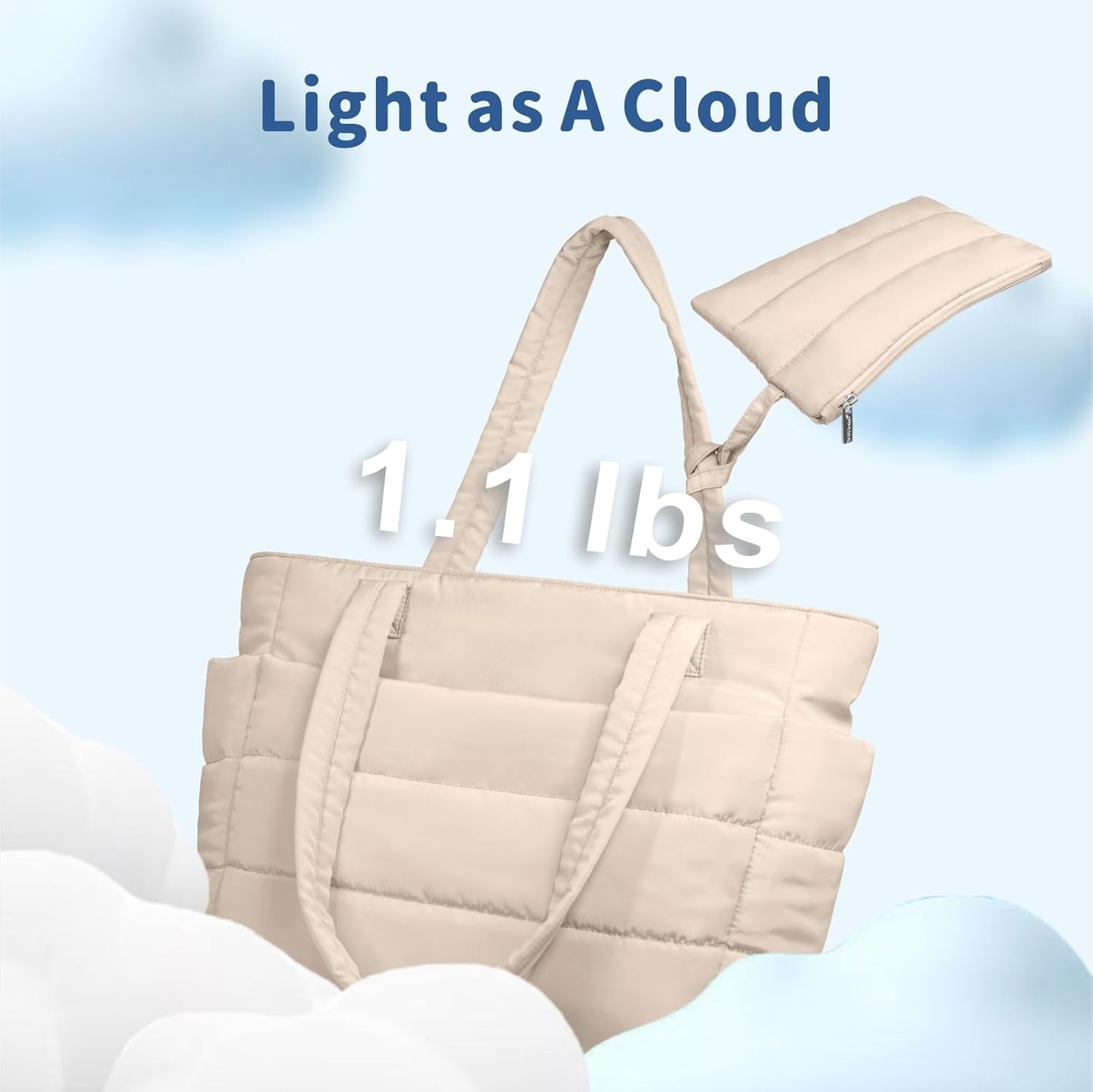 TOPDesign Puffer Tote Bag - Lightweight Quilted Handbag with Compartments for Work & Travel