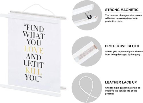 Benjia Magnetic Light Wood Poster Frame - 9x12, 9x24, 9x13 for Canvas Art | White, 1 Pack