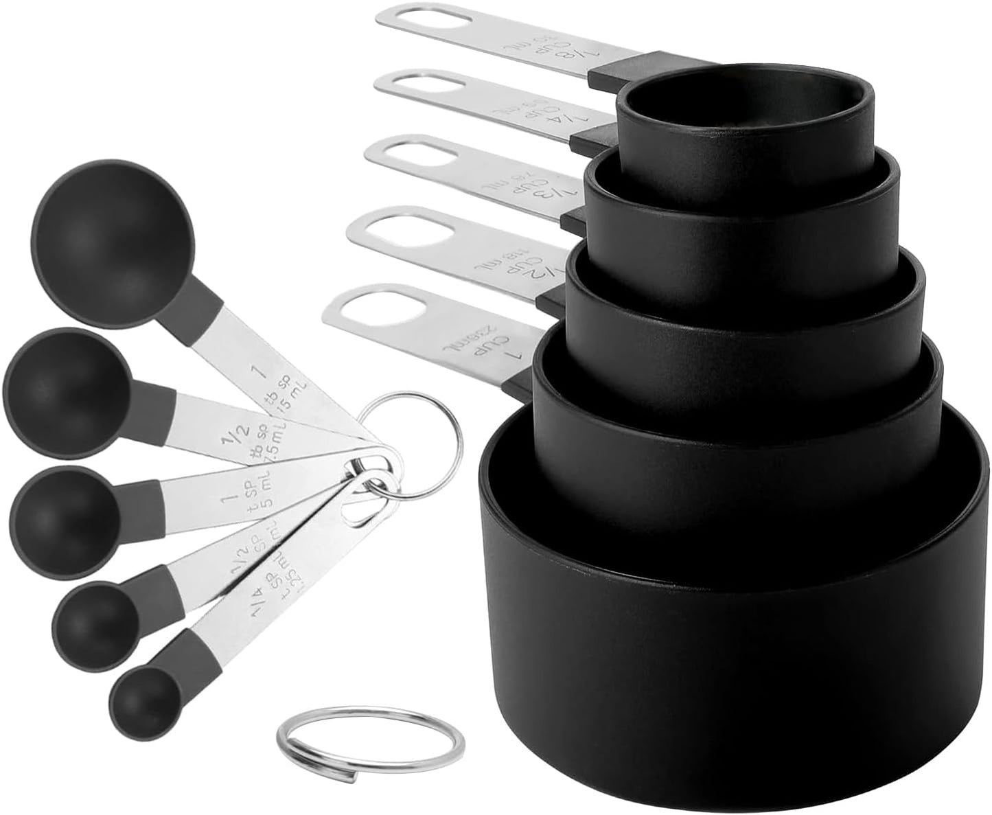 Skiennix 10-Piece Measuring Cups and Spoons Set - Stackable Kitchen Tools with Stainless Steel Handles | Black