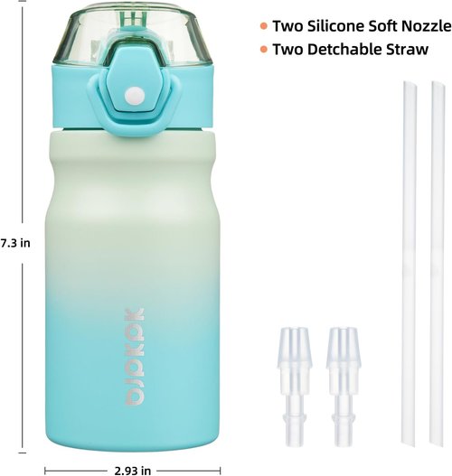 BJPKPK Insulated Water Bottle - 14oz Stainless Steel Flask with Straw & Leak-Proof Lid | Mint Color