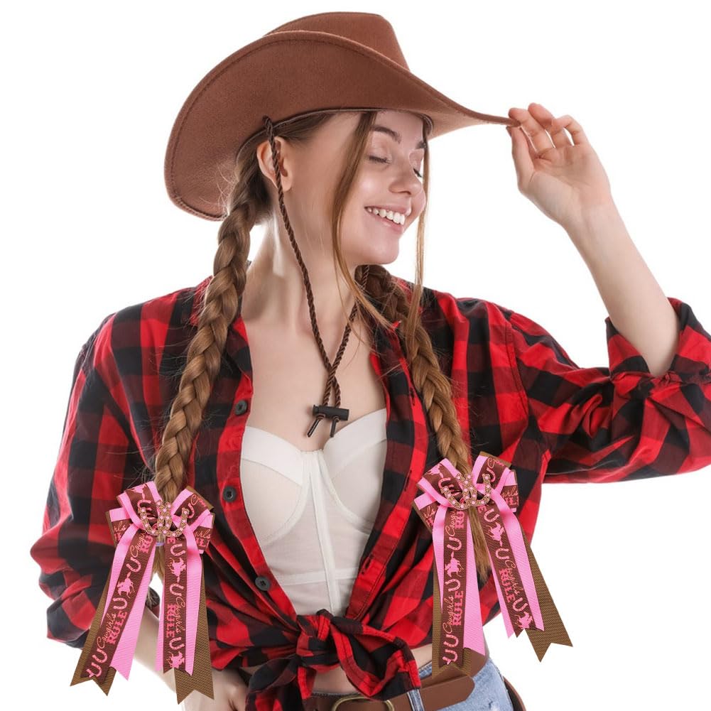 Umibow Western Cowgirl Hair Bows Clips - Cowboy Hat & Boot Design | Horseshoes Print, 2 Pcs Set
