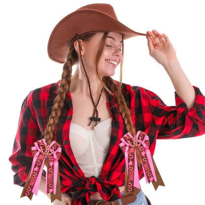 Umibow Western Cowgirl Hair Bows Clips - Cowboy Hat & Boot Design | Horseshoes Print, 2 Pcs Set