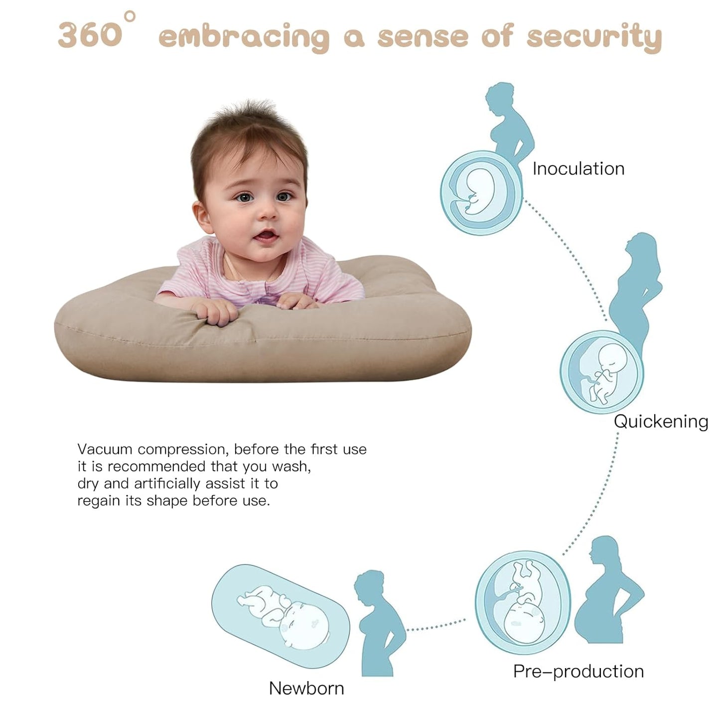 Baby Lounger - Bionic Design for Newborns | Soft Organic Cotton, Breathable for Infants 0-18 Months (Cream Grey)