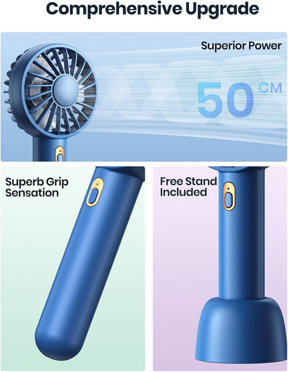 Warmco Mini Portable Fan 2-Pack | 3-Speed Rechargeable Handheld & Desk Fans for Travel & Summer (Blue & Pink)