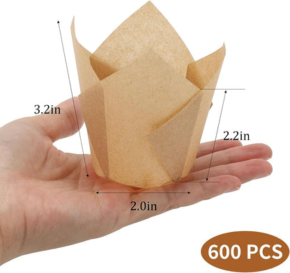 Regine Switzerland Tulip Muffin Liners - 600 Pcs Brown Cupcake Baking Cups for Parties & Holidays