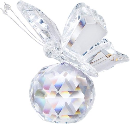 H&D Crystal Butterfly Figurine - Stunning Cut Glass Ornament with Crystal Ball Base | Clear Collectible