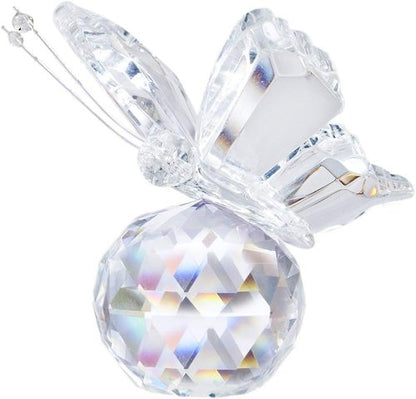 H&D Crystal Butterfly Figurine - Stunning Cut Glass Ornament with Crystal Ball Base | Clear Collectible